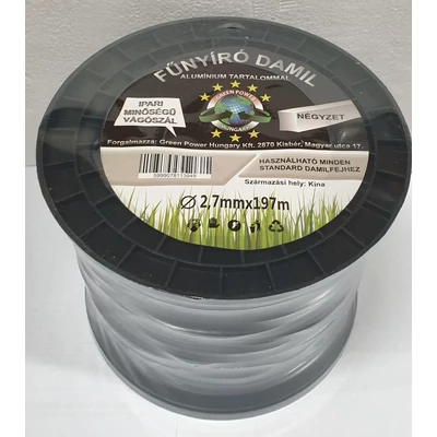 Műanyag vágószál alukevert  2,7mmx197  m négyszög