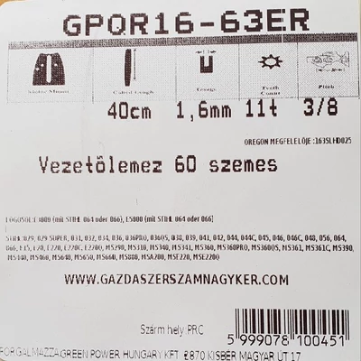 VEZETŐ LEMEZ: STIHL 3/8 1,6MM 60 SZEM QR16-63ER