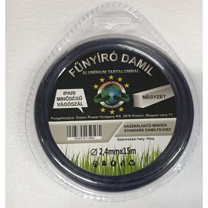 Műanyag vágószál alukevert  2,4mmx15  m négyszög