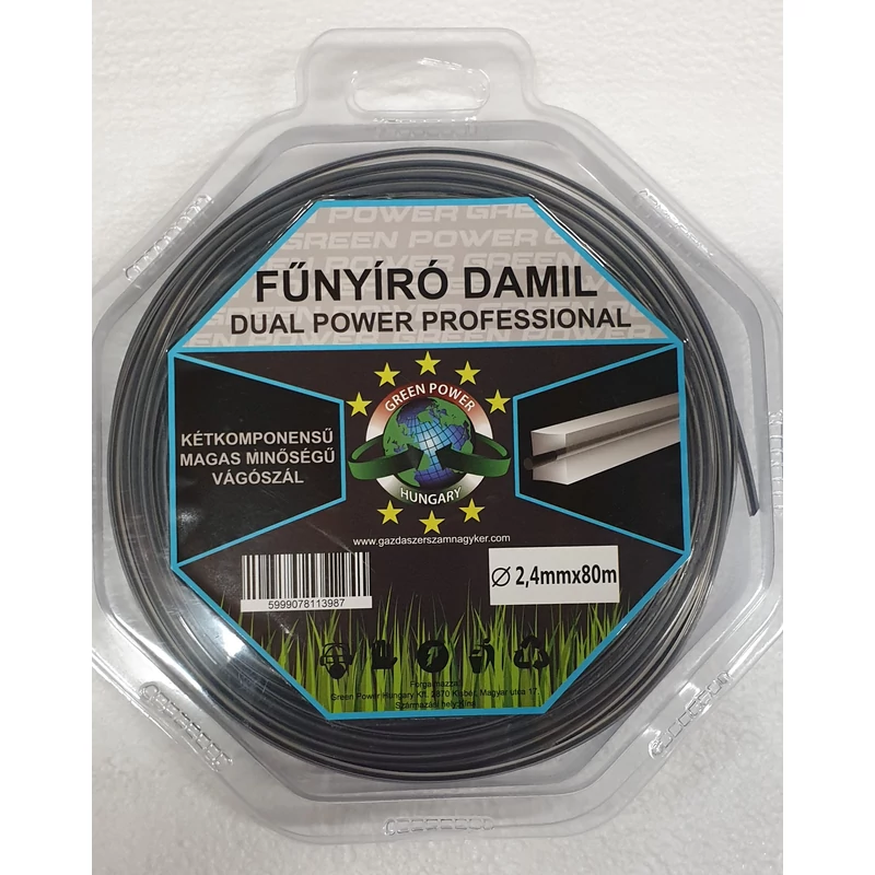 Műanyag vágószál Dual power  2,4mm x80 m  négyszög
