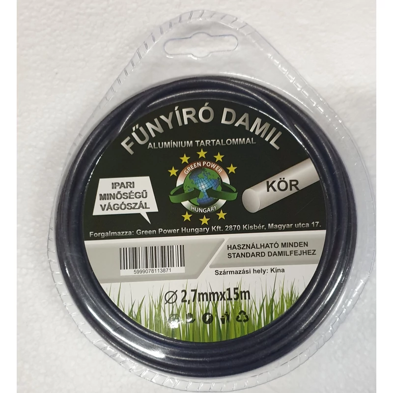 Műanyag vágószál alukevert  2,7mmx15 m  kör