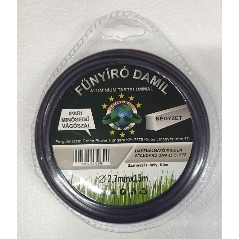 Műanyag vágószál alukevert  2,7mmx15 m  négyszög