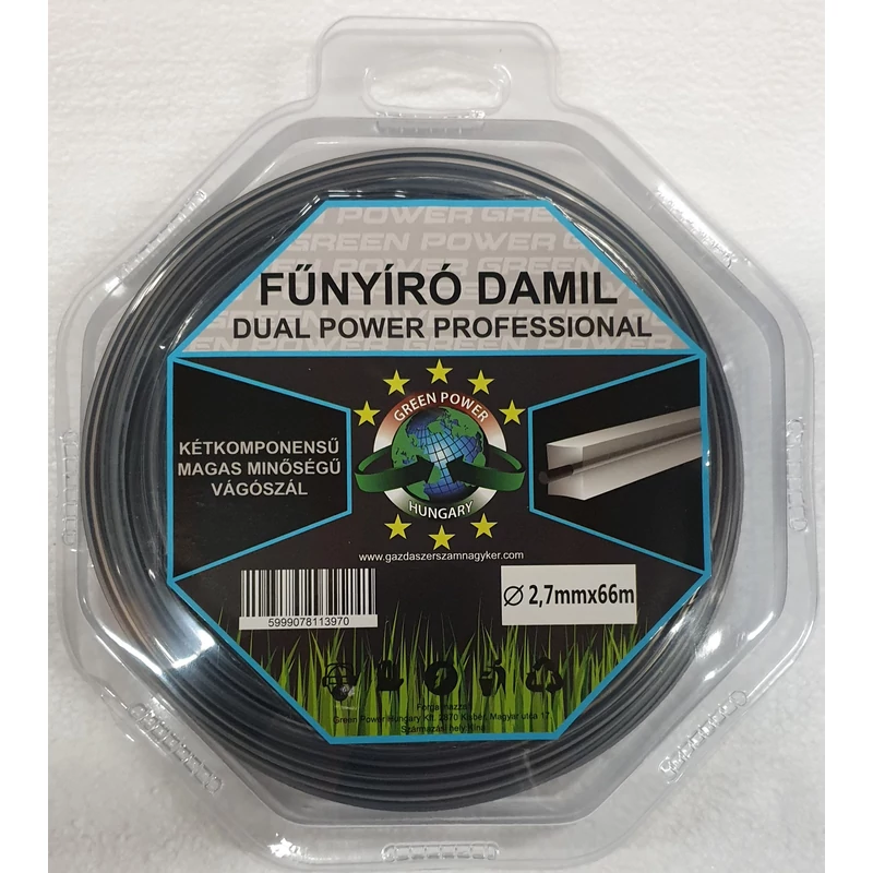 Műanyag vágószál Dual power  2,7mmx66m   négyszög