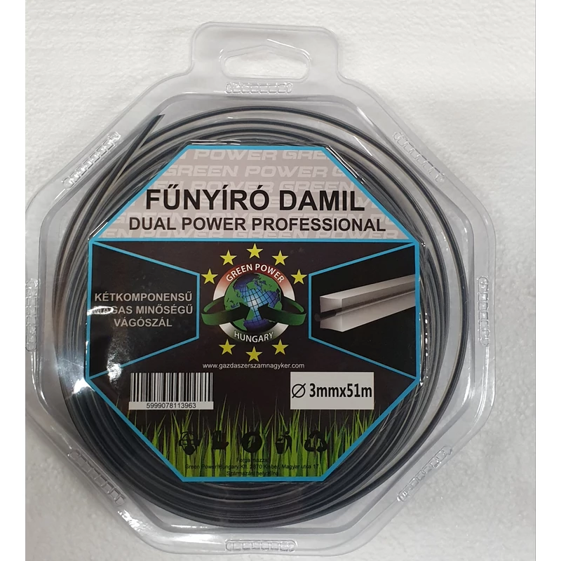 Műanyag vágószál  Dual power  3mmx51  m négyszög